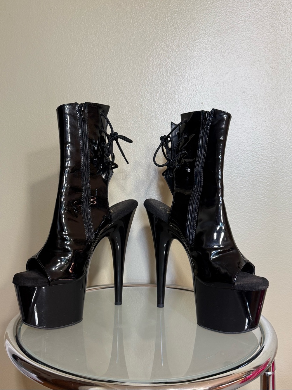 Pleaser Adore-1018 Black Patent Platform Ankle Boots 🖤✨ Dancer Heels